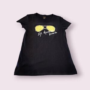 Michael Kors Logo Aviator Glasses T-Shirt Women's Medium Fitted Black Gold‎